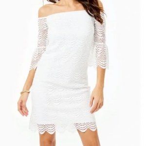 Lilly Pulitzer Lexa Off Shoulders Resort Lace Dress White Size L